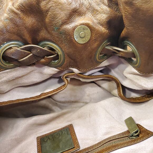 Kooba Hobo Bag Shoulder Carla Braided Tassels Brown Leather Drawstring Satchel - Picture 13 of 16